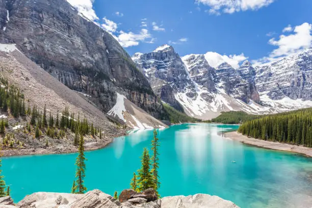 Photo of Moraine lake in Banff National Park, Canadian Rockies, Canada.