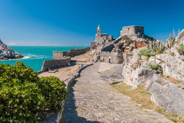 The church of San Pietro in the promontory of Portovenere The church of San Pietro in the promontory of Portovenere church of san pietro photos stock pictures, royalty-free photos & images