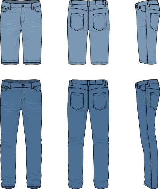 남성 청바지와 반바지의 집합입니다. - shorts clothing denim jeans stock illustrations