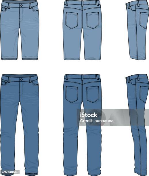 Set Of Male Jeans And Shorts Stock Illustration - Download Image Now - Jeans, Pants, Male Likeness