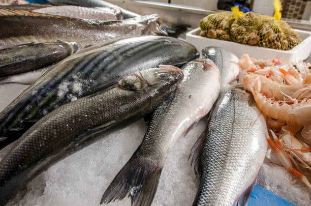 istock Fresh seafood on ice at the fish market 697747458