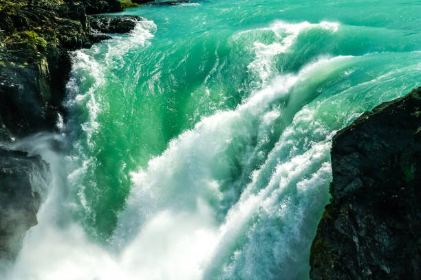 Beautiful and powerful Salto Grande waterfall in Torres del Paine National Park in Chile
