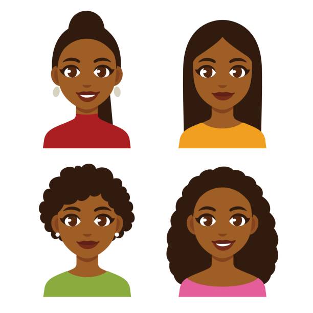 schwarze frauen-satz - women human hair african descent black stock-grafiken, -clipart, -cartoons und -symbole