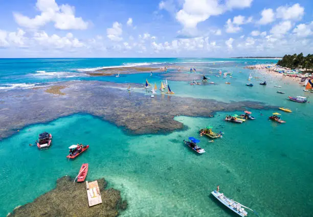 Photo of Aerial View of Porto de Galinhas located in the state of Pernambuco in Brazil