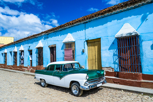Colorful vintage car on street in Trinidad,Cuba.