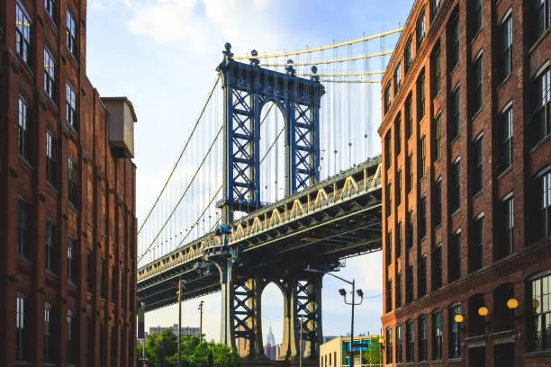 The Manhattan Bridge and apartment buildings shot in DUMBO, Brooklyn