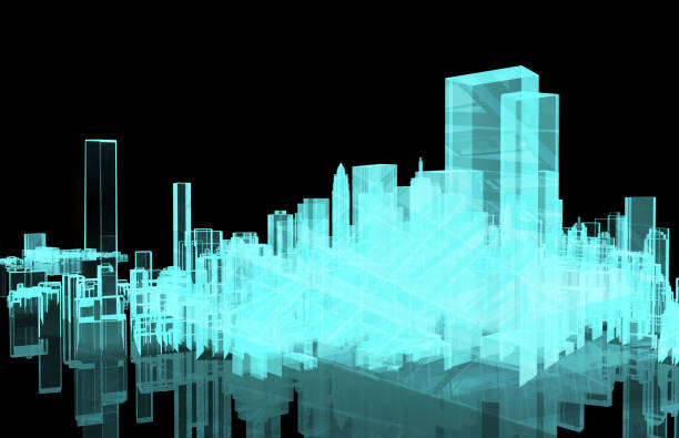 istock Power grid , smart city energy , electric Energy Distribution chain industry technology concept.  3D rendering of building and black background. 697787782