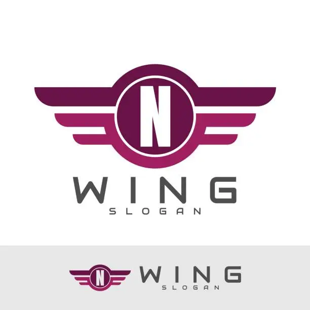 Vector illustration of Letter N wings icon design template