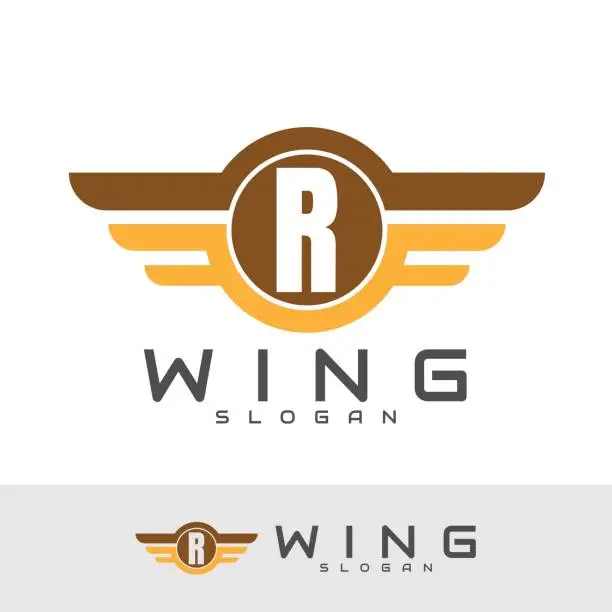 Vector illustration of Letter R wings icon design template