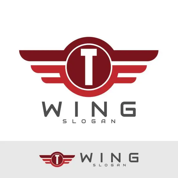 Vector illustration of Letter T wings icon design template