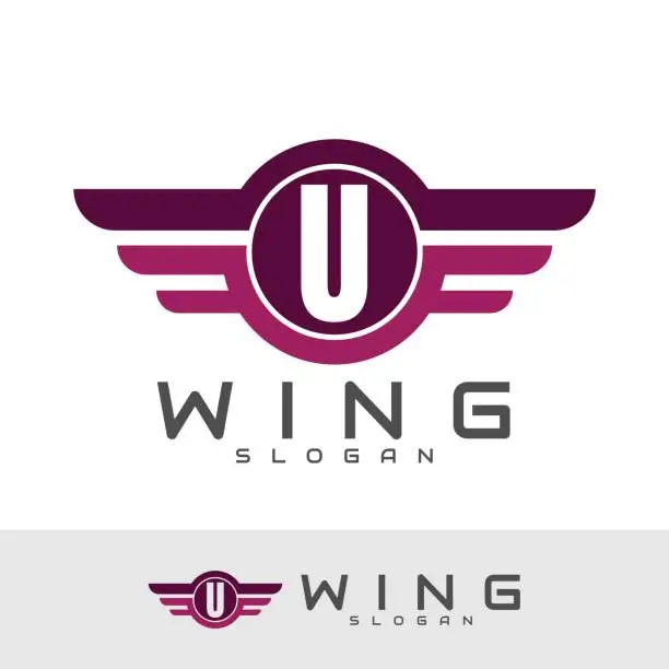 Vector illustration of Letter U wings icon design template