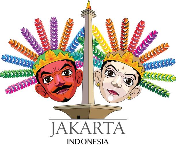 Mask ondel-ondel icon of Jakarta. Vector illustrations Ondel-ondel, a pair of gigantic masks as icons typical of the city of Jakarta. ondel ondel betawi stock illustrations