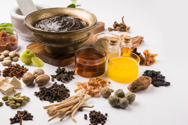 istock Indian Ayurvedic dietary supplement called Chyawanprash / chyavanaprasha  is a cooked mixture of sugar, honey, ghee, Indian Gooseberry (amla), jam, sesame oil, berries, herbs and various spices 697812888