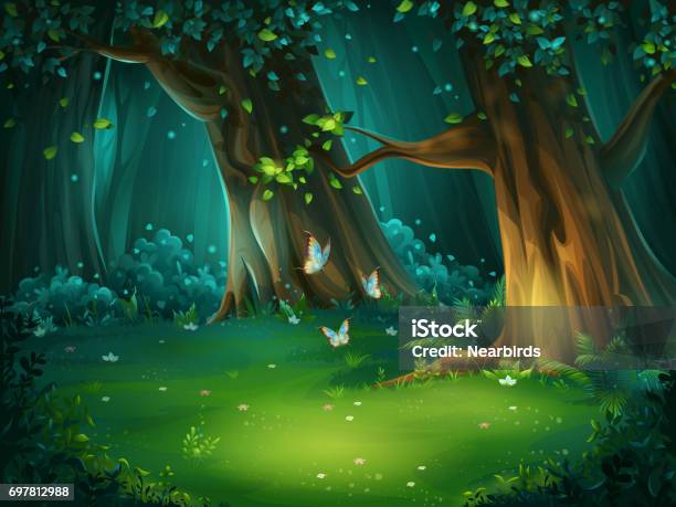 Vector Illustration Of A Forest Glade Stock Illustration - Download Image Now - Forest, Mystery, Woodland