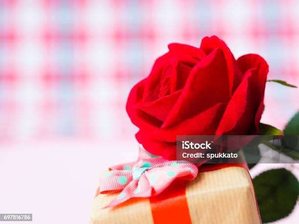 Red Rose With Gift Box Love And Valentines Day Concept Stock Photo - Download Image Now