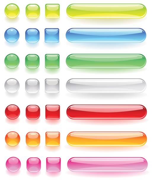 computer icons from the bright colored glass computer icons from the bright colored, transparent glass on a white background. button sewing item stock illustrations
