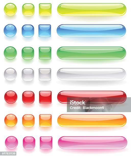 Computer Icons From The Bright Colored Glass Stock Illustration - Download Image Now - Button - Sewing Item, Push Button, Internet