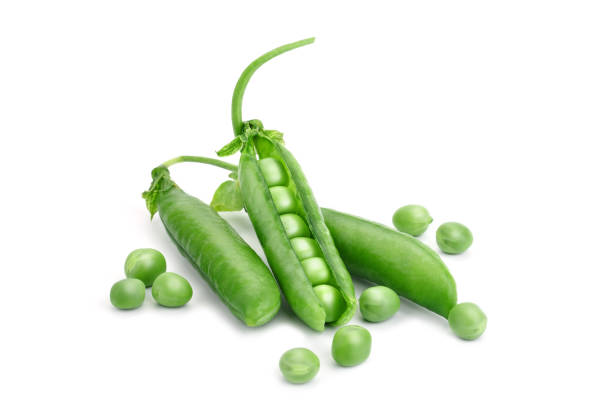 istock Ripe green peas on a white background. An isolated object 697834174