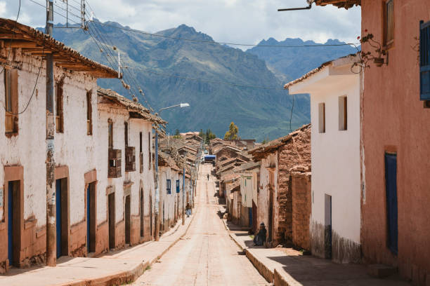 Maras city in the Sacred Valley of Peru. stock photo