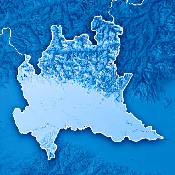 istock Lombardia State Italy 3D Render Topographic Map Blue Border 697848150
