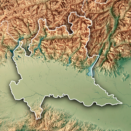 Estado de Lombardía Italia Render 3D mapa topográfico frontera photo