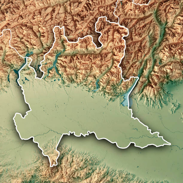 Lombardia State Italy 3D Render Topographic Map Border 3D Render of a Topographic Map of the state of Lombardia in Northern Italy. lombardy stock pictures, royalty-free photos & images