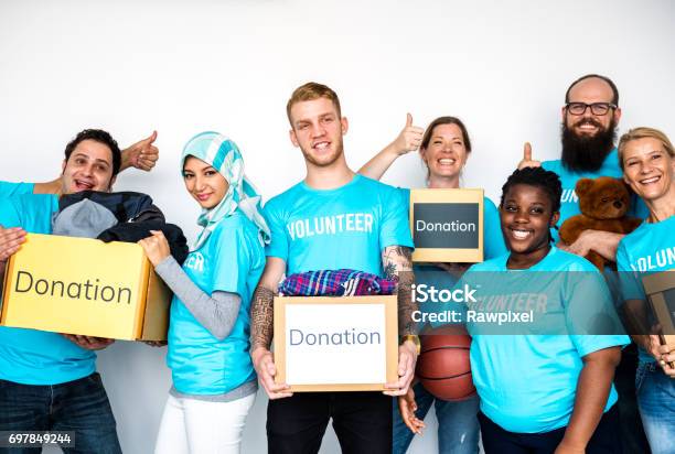 Donation Community Service Volunteer Support Stock Photo - Download Image Now - Non-Profit Organization, Volunteer, White Background