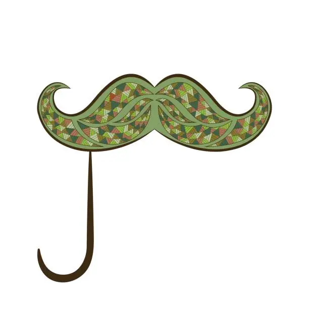 Vector illustration of Tangle mustache on a stick vector. Doodle fake whisker.