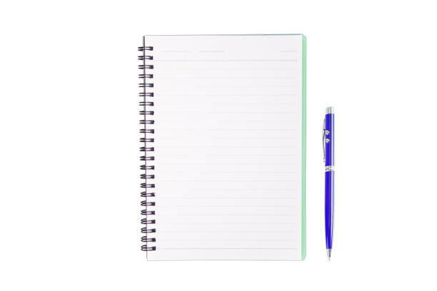 notebook and pen isolated white background - book photo album publication open imagens e fotografias de stock