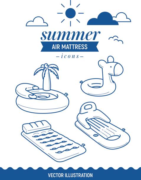 Inflatable air mattress icon. Summer outline icon set with clouds. Palm tree, island and basic retro simple mattress vector art illustration