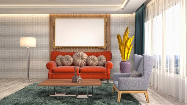 istock mock up poster frame in interior background. 3D Illustration 697874686