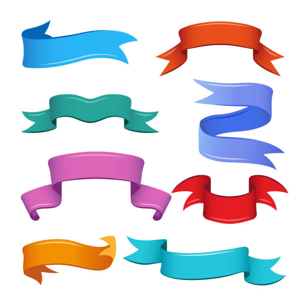 Different banners and ribbons in cartoon style. Vector set Different banners and ribbons in cartoon style. Vector set of banner ribbon colored, illustration label ribbon clip art of scroll border template stock illustrations
