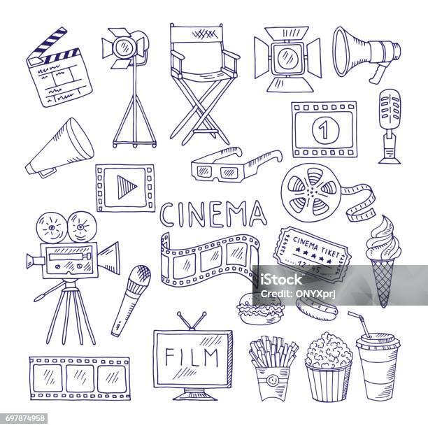 Cinematography Doodle Set Video Movie Entertainment Icons Stock Illustration - Download Image Now
