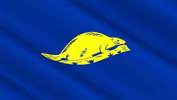 Waving flag of Oregon state. 3D illustration.