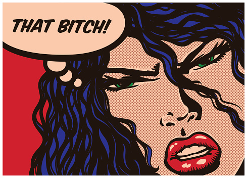 Pop art style comic book panel jealous woman sick with envy and speech bubble vector illustration