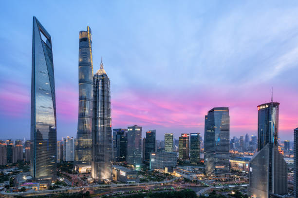 istock Beautiful shanghai city skyline in sunset 697877936