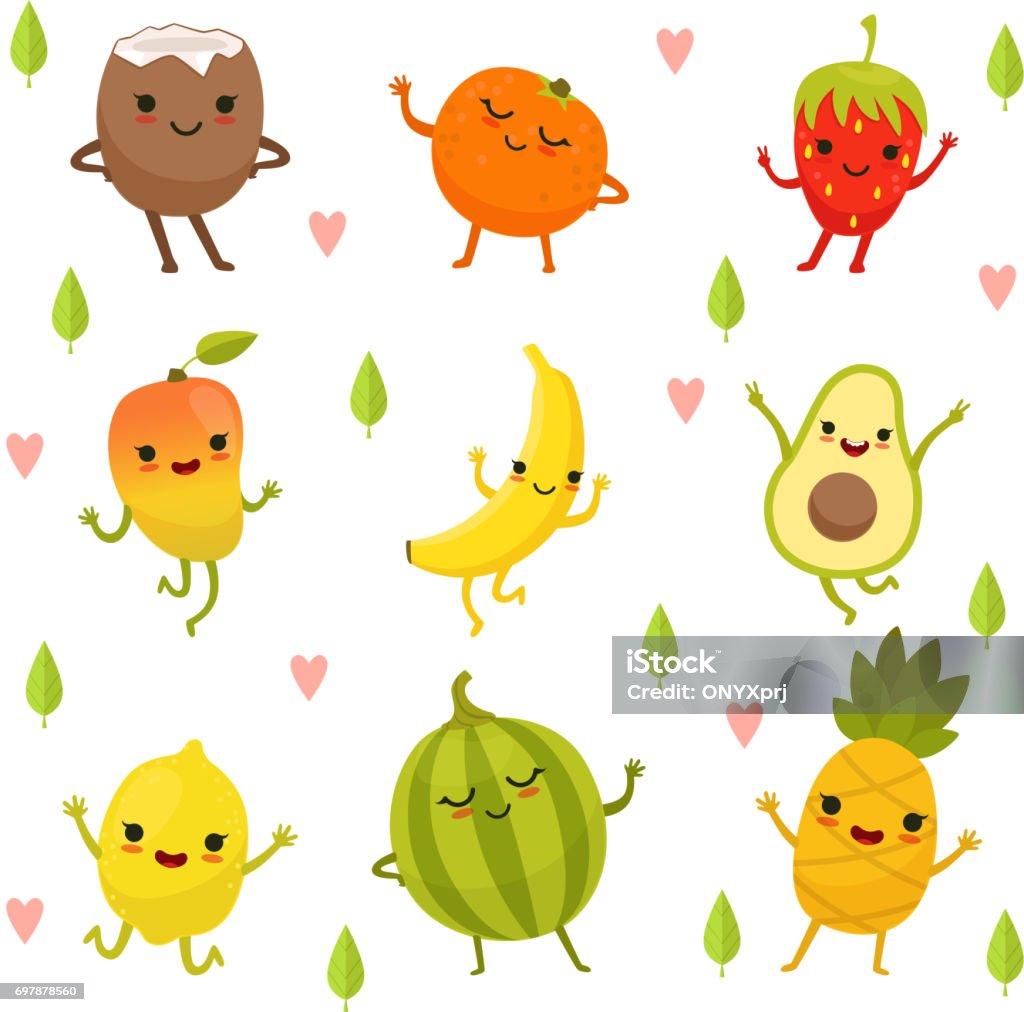 Funny Emotion On Cartoon Fruits And Vegetables Vector Illustration Set  Stock Illustration - Download Image Now - iStock