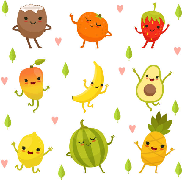 Funny Emotion On Cartoon Fruits And Vegetables Vector Illustration Set  Stock Illustration - Download Image Now - iStock