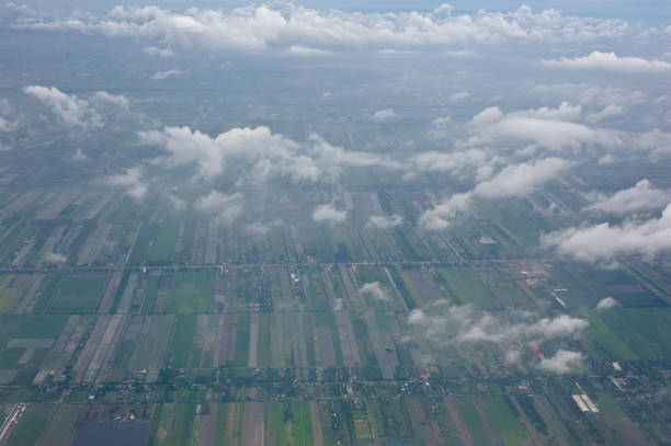 istock bird eye view angle when look out the window of plane on sky 697881636