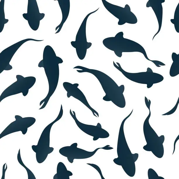 Vector illustration of Seamless pattern with fish silhouette swimming on light background. Vector illustration