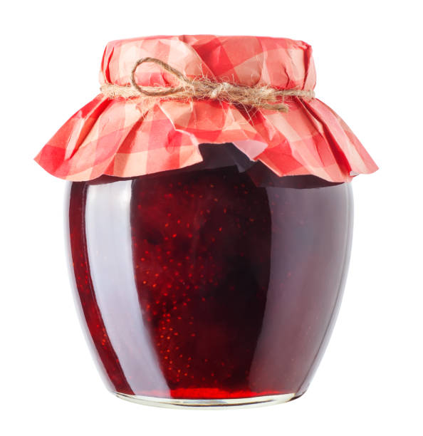 jar with strawberry jam isolated - marmelada imagens e fotografias de stock
