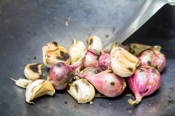 Purple garlic in shades of the same color.\nSomething that is said to scare away vampires.