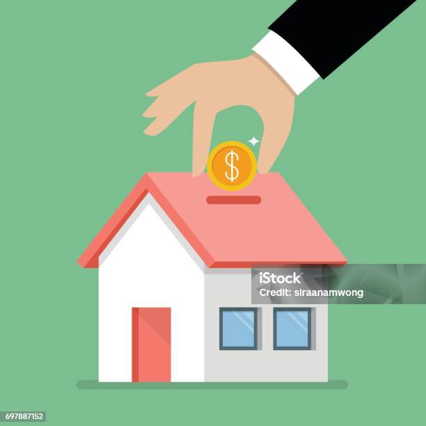Hand Collect The Money In House Piggy Bank Stock Illustration - Download Image Now - House, Savings, Residential Building