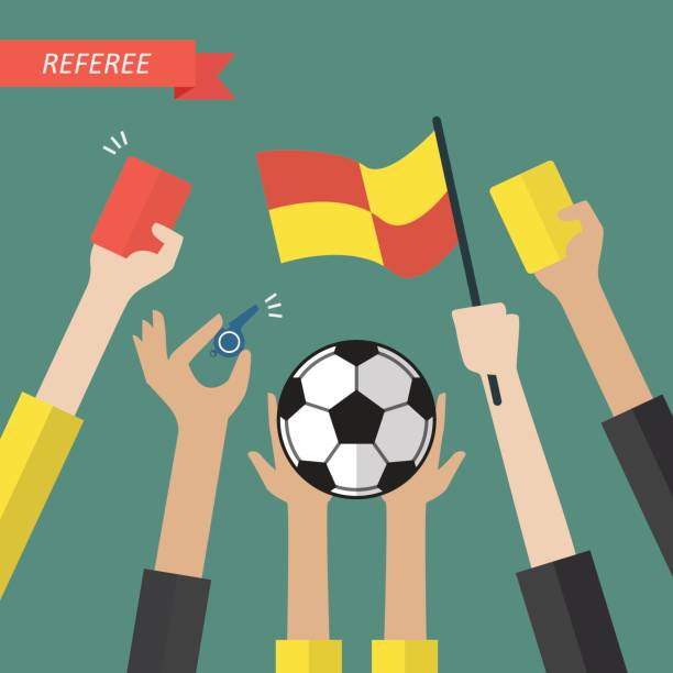 Referee hand holding a soccer icons Referee hand holding a soccer icons. Vector illustration offside stock illustrations