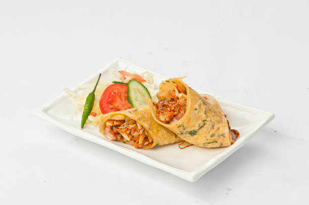 istock chicken kathi rolls with fresh salad and green chilly 697887430