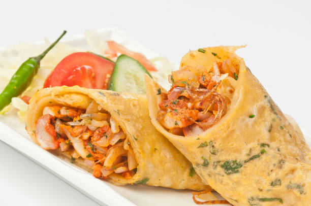 istock chicken kathi rolls with fresh salad and green chilly 697887438
