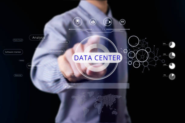 istock Businessman touching data center. concept information backup. 697888628