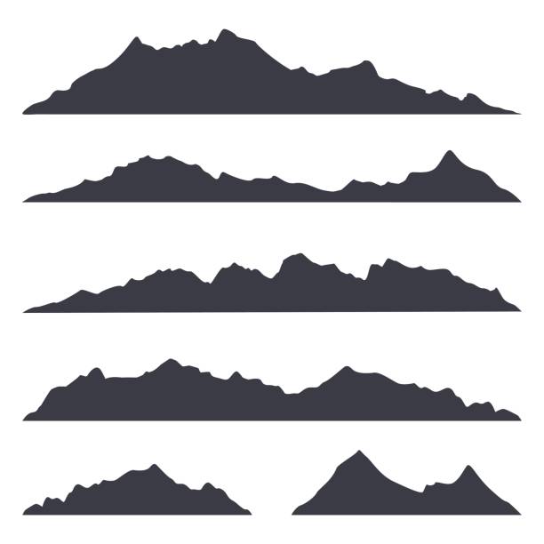 흰색 바탕에 산 실루엣 - extreme terrain mountain range mountain landscape stock illustrations