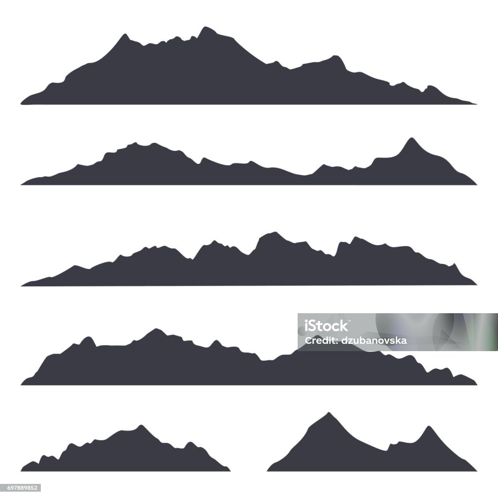 Mountains silhouettes on the white background Vector set of outdoor design elements. Mountain stock vector