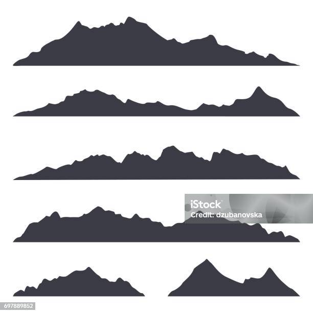 Mountains Silhouettes On The White Background Stock Illustration - Download Image Now - Mountain, Hill, Outline